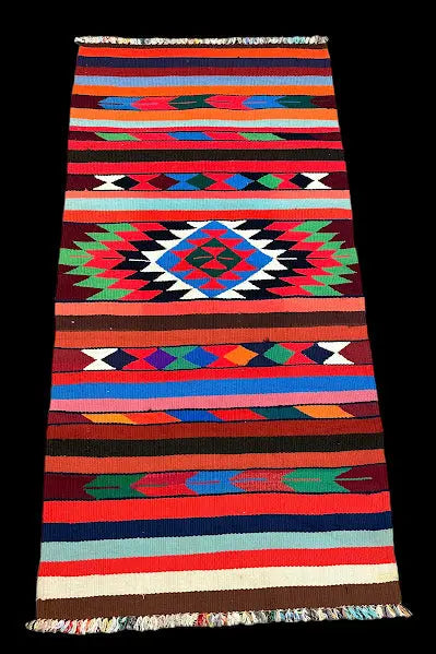 Handmade Vintage Wool Rug Bright Colored Turkish Kilim Tribal Pattern 2'10 x 5'9 I Got Rugs