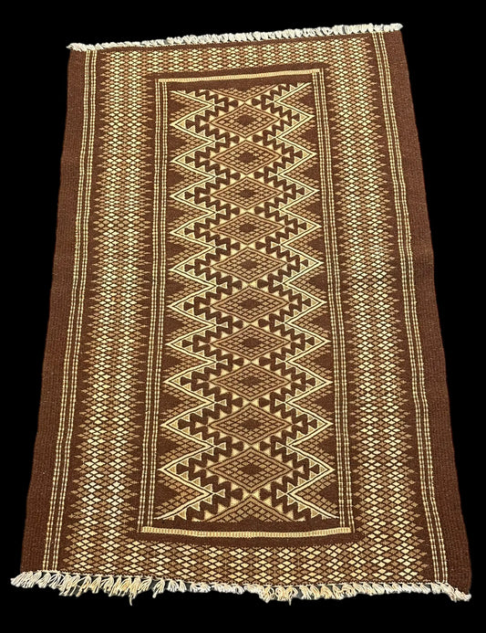 Handmade Vintage Wool Rug Brown Turkish Turkoman Diamond Design 2'6  x 3'9 I Got Rugs