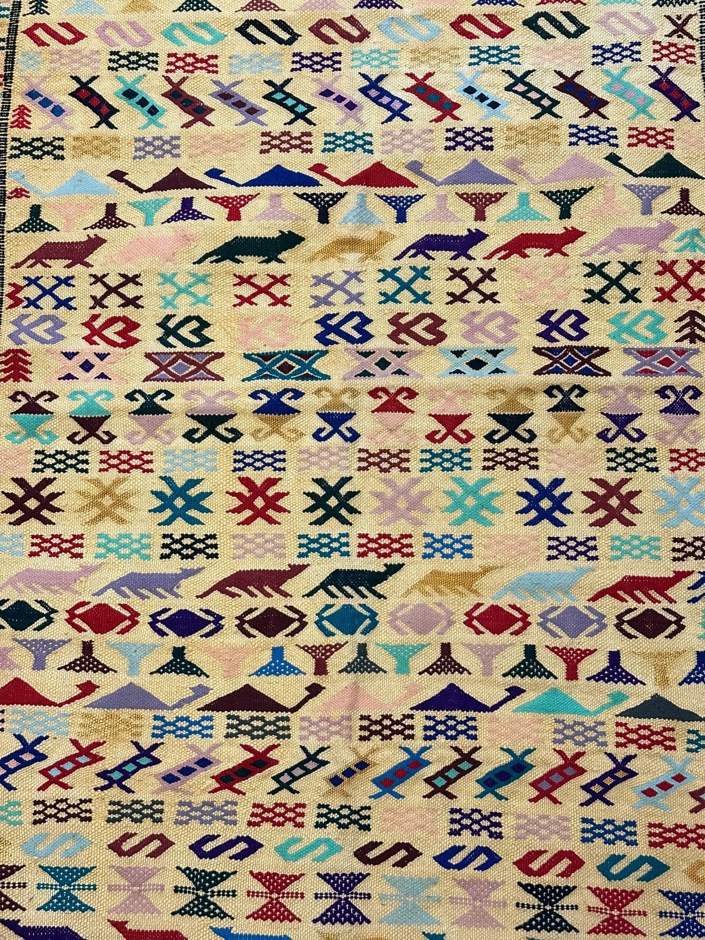 Handmade Vintage Wool Rug Colorful Moroccan Berber Tribal Design 3' x 4'7 I Got Rugs