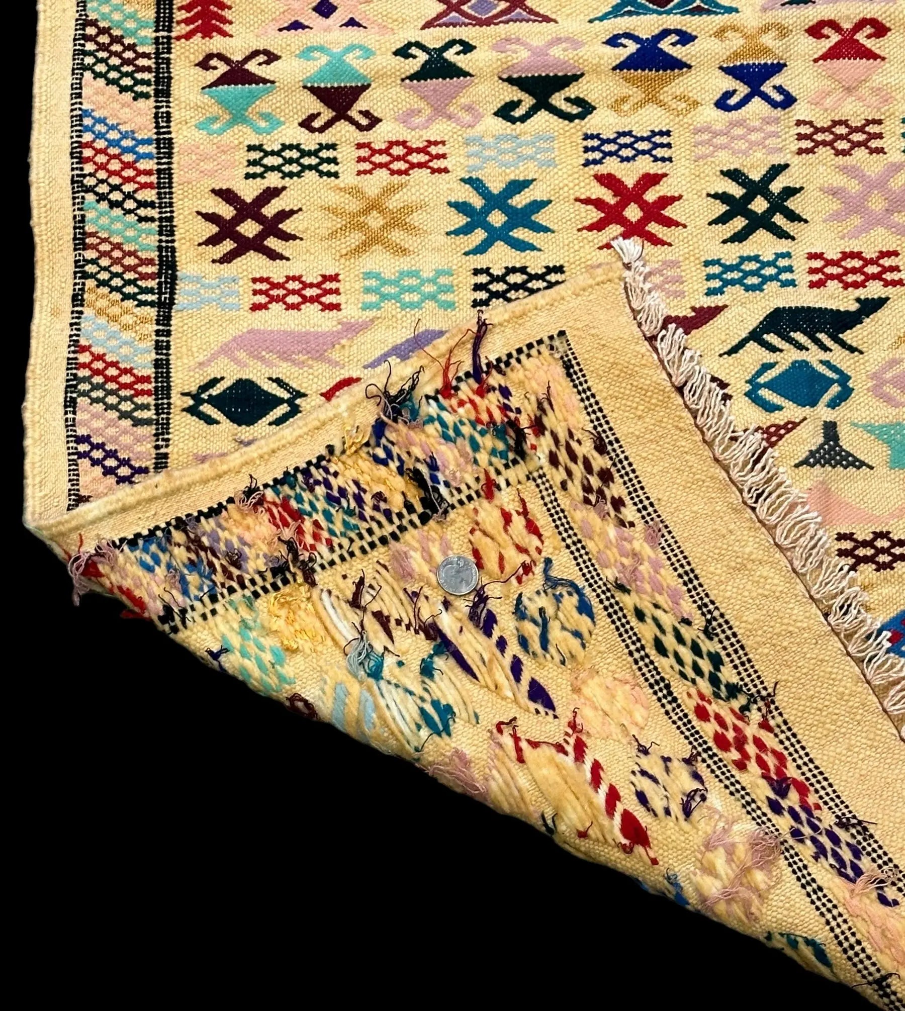 Handmade Vintage Wool Rug Colorful Moroccan Berber Tribal Design 3' x 4'7 I Got Rugs