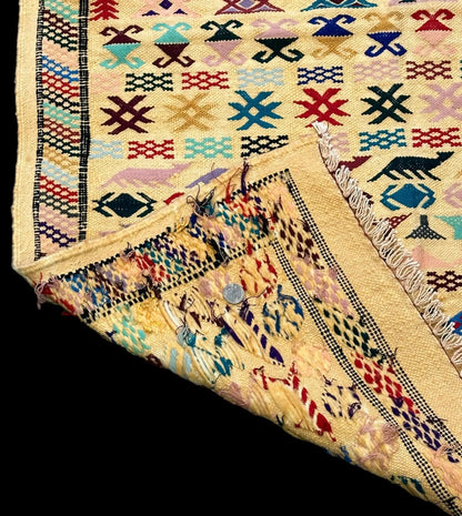 Handmade Vintage Wool Rug Colorful Moroccan Berber Tribal Design 3' x 4'7 I Got Rugs