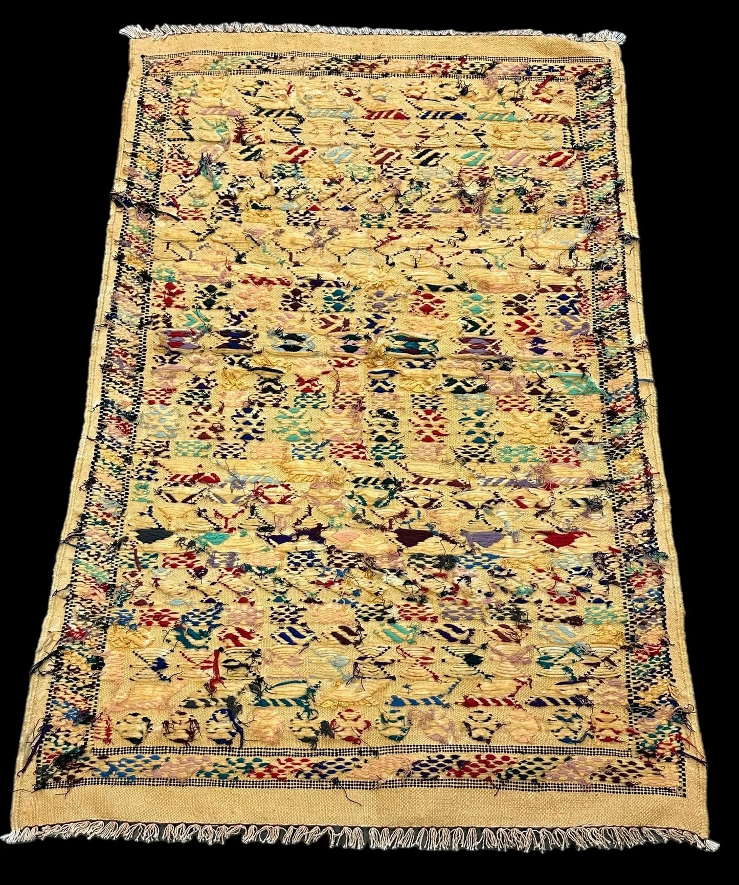 Handmade Vintage Wool Rug Colorful Moroccan Berber Tribal Design 3' x 4'7 I Got Rugs