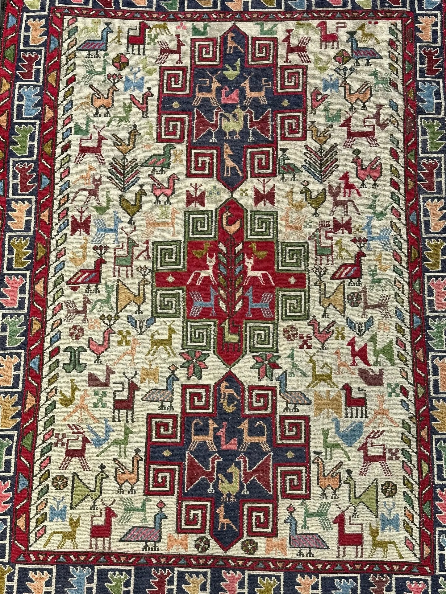 Handmade Vintage Wool Rug Colorful Persian Soumak Design 3'7 x 4'11 I Got Rugs Handmade Vintage Wool Rug Colorful Persian Soumak Design 3'7 x 4'11 I Got Rugs Handmade Vintage I Got Rugs