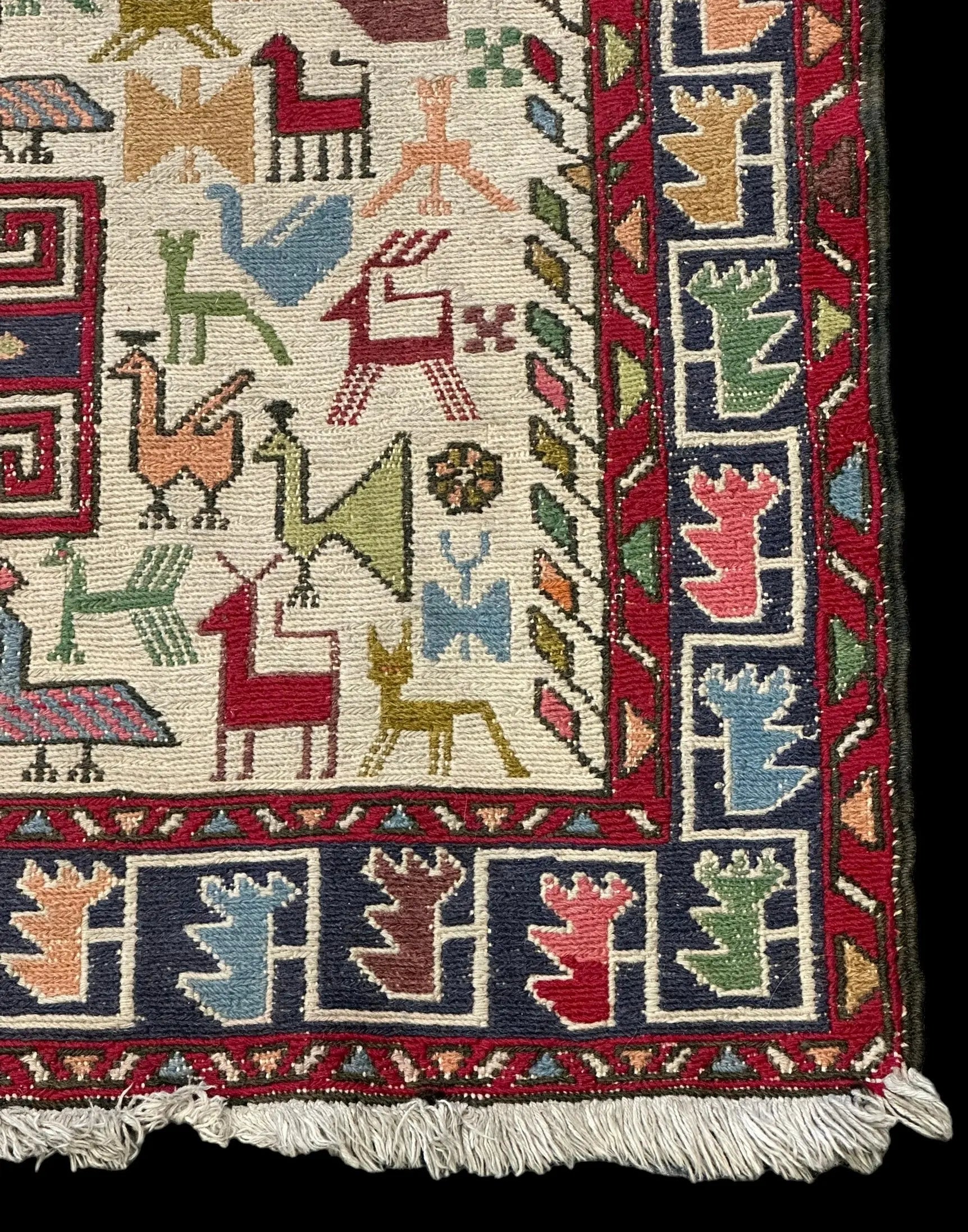 Handmade Vintage Wool Rug Colorful Persian Soumak Design 3'7 x 4'11 I Got Rugs Handmade Vintage Wool Rug Colorful Persian Soumak Design 3'7 x 4'11 I Got Rugs Handmade Vintage I Got Rugs