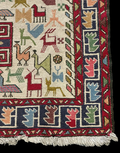 Handmade Vintage Wool Rug Colorful Persian Soumak Design 3'7 x 4'11 I Got Rugs Handmade Vintage Wool Rug Colorful Persian Soumak Design 3'7 x 4'11 I Got Rugs Handmade Vintage I Got Rugs