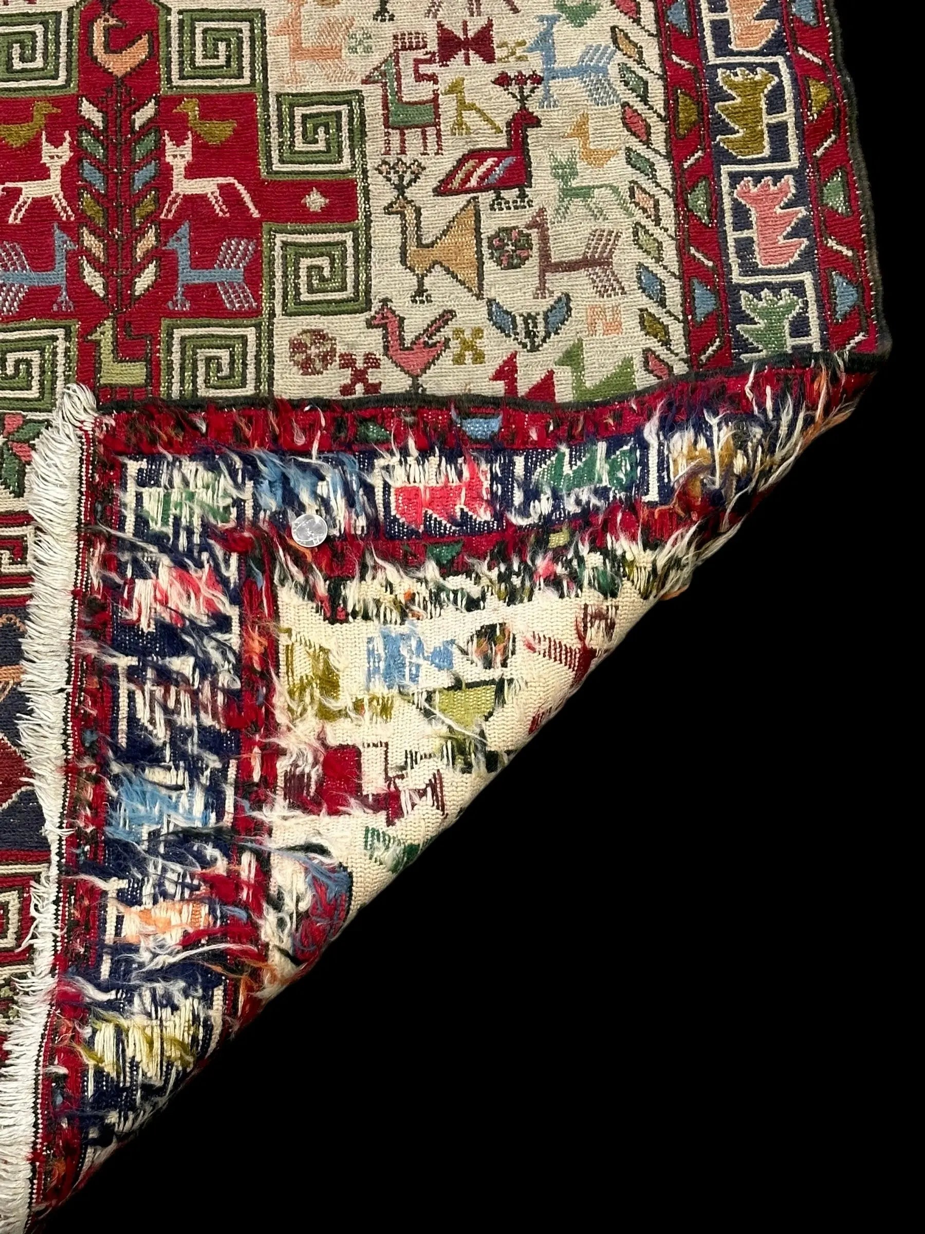 Handmade Vintage Wool Rug Colorful Persian Soumak Design 3'7 x 4'11 I Got Rugs Handmade Vintage Wool Rug Colorful Persian Soumak Design 3'7 x 4'11 I Got Rugs Handmade Vintage I Got Rugs
