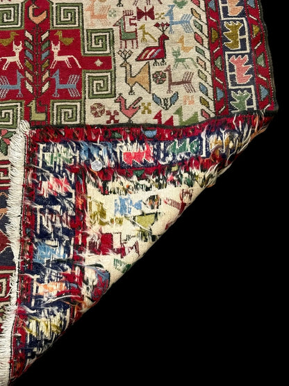 Handmade Vintage Wool Rug Colorful Persian Soumak Design 3'7 x 4'11 I Got Rugs Handmade Vintage Wool Rug Colorful Persian Soumak Design 3'7 x 4'11 I Got Rugs Handmade Vintage I Got Rugs