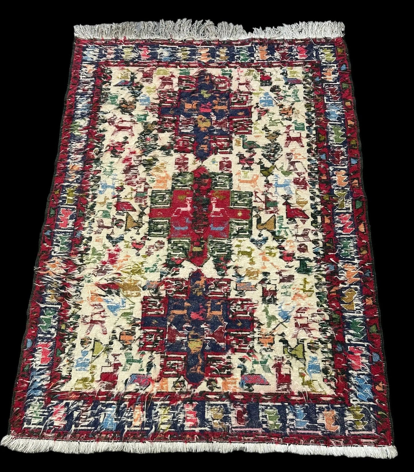 Handmade Vintage Wool Rug Colorful Persian Soumak Design 3'7 x 4'11 I Got Rugs Handmade Vintage Wool Rug Colorful Persian Soumak Design 3'7 x 4'11 I Got Rugs Handmade Vintage I Got Rugs