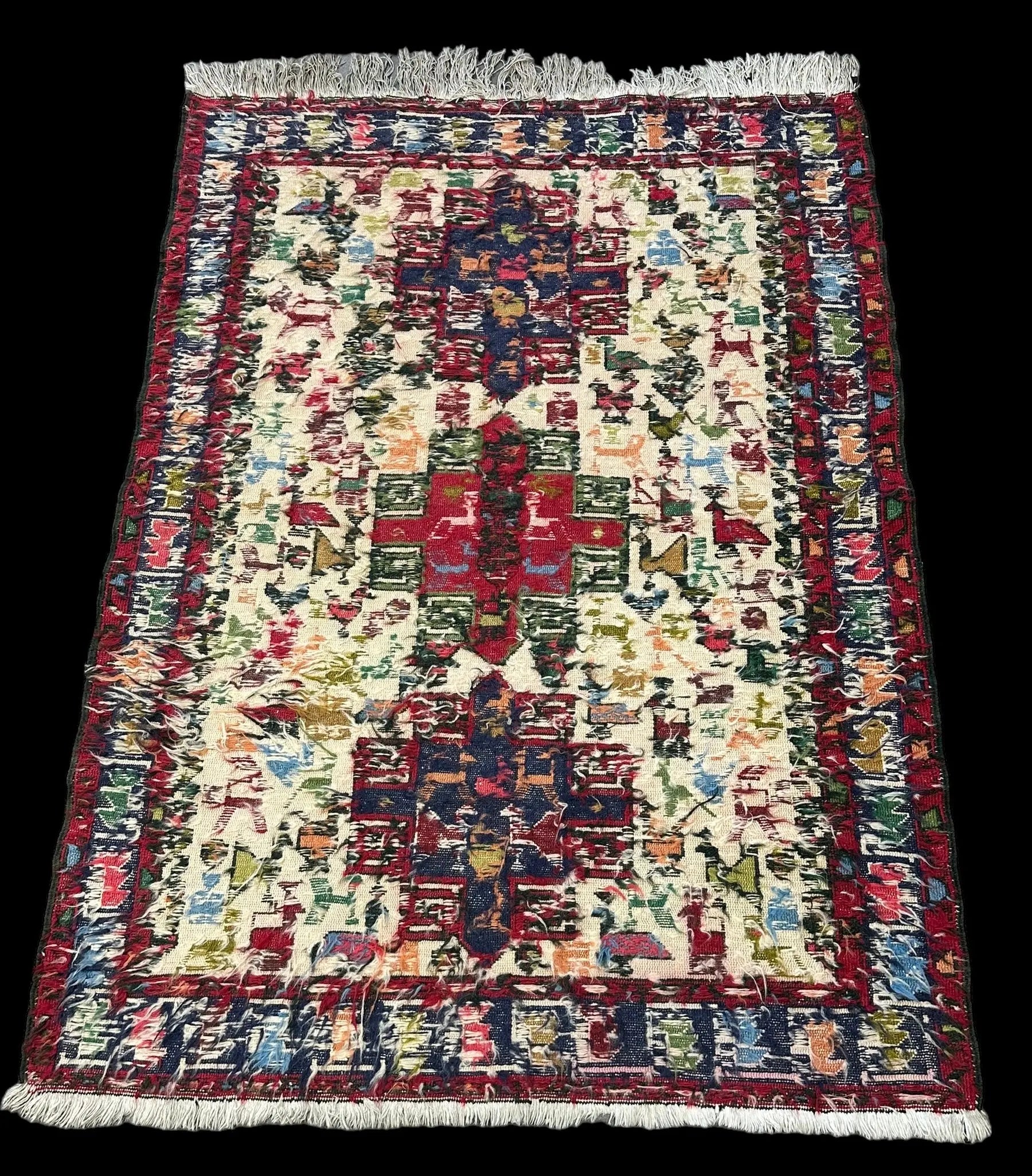 Handmade Vintage Wool Rug Colorful Persian Soumak Design 3'7 x 4'11 I Got Rugs Handmade Vintage Wool Rug Colorful Persian Soumak Design 3'7 x 4'11 I Got Rugs Handmade Vintage I Got Rugs