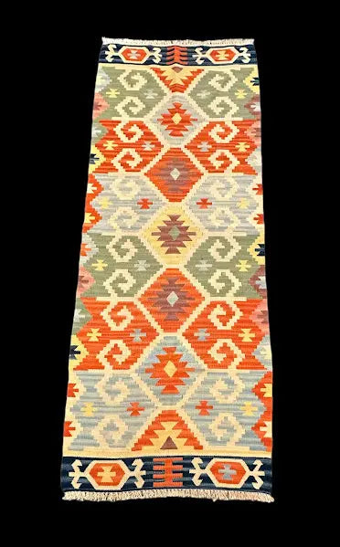 Handmade Vintage Wool Rug Colorful Turkish Geometric Design Runner 2'4 x 6'1 I Got Rugs