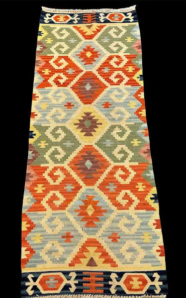 Handmade Vintage Wool Rug Colorful Turkish Geometric Design Runner 2'4 x 6'1 I Got Rugs