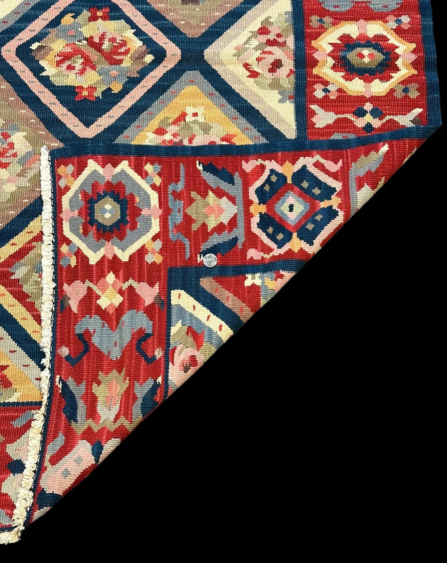 Handmade Vintage Wool Rug Colorful Turkish Kilim Floral Design 4' x 5'6 I Got Rugs