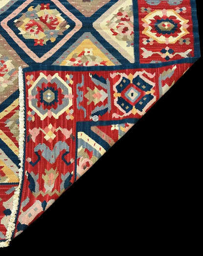 Handmade Vintage Wool Rug Colorful Turkish Kilim Floral Design 4' x 5'6 I Got Rugs