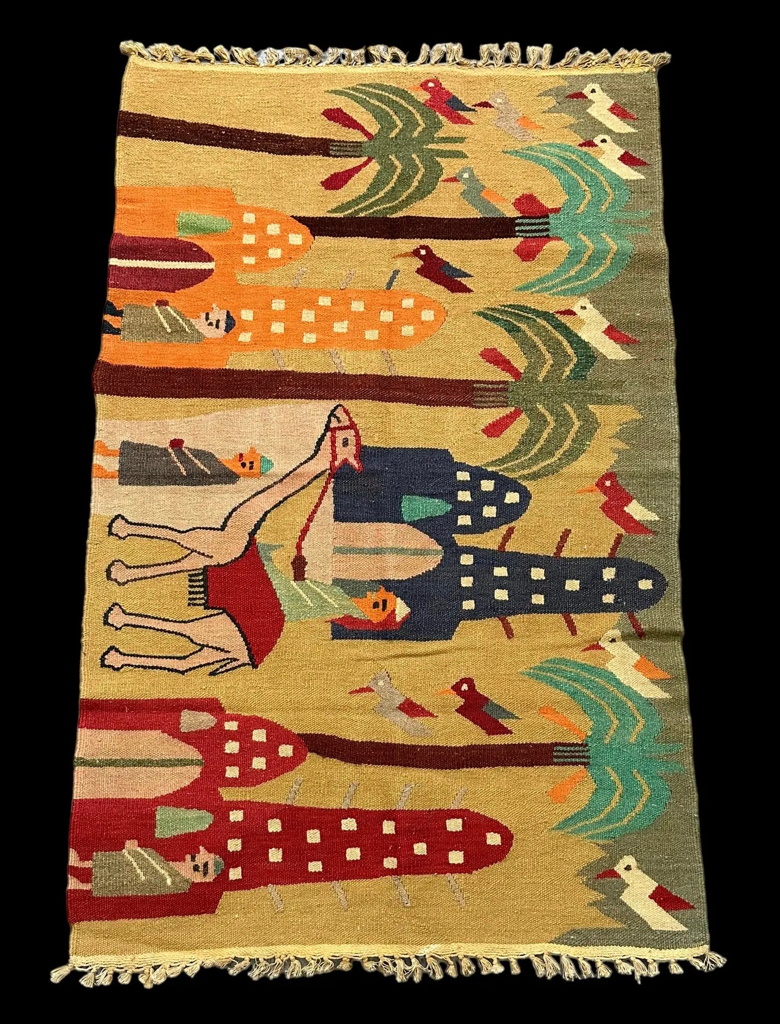 Handmade Vintage Wool Rug Egyptian Kilim Colorful Pictorial Design 2'7 x 4' I Got Rugs
