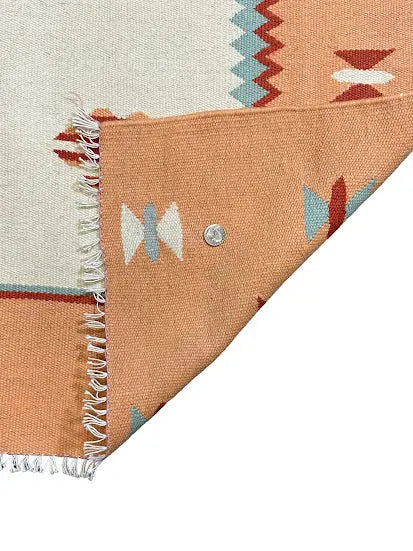 Handmade Vintage Wool Rug Egyptian Kilim Geometric Design Orange 3'7 x 5'4 I Got Rugs