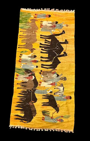 Handmade Vintage Wool Rug Egyptian Kilim Village Pictorial Multicolor 2'4 x 4'9 I Got Rugs