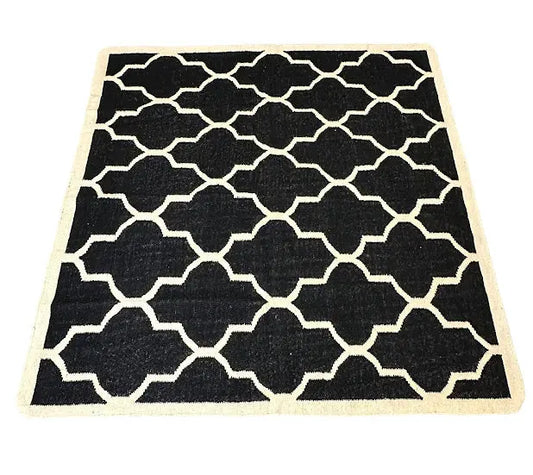 Handmade Vintage Wool Rug Geometric Turkish Flatweave Design 5'8 x 6'1 I Got Rugs