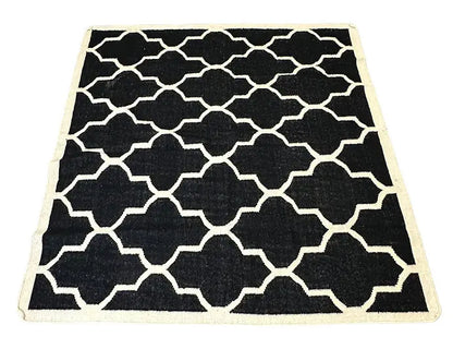 Handmade Vintage Wool Rug Geometric Turkish Flatweave Design 5'8 x 6'1 I Got Rugs
