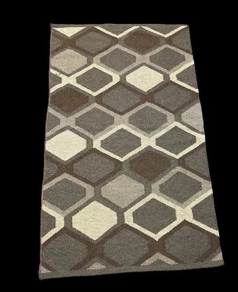 Handmade Vintage Wool Rug Gray Geometric Design 2'10 x 4'10 I Got Rugs