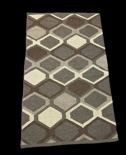 Handmade Vintage Wool Rug Gray Geometric Design 2'10 x 4'10 I Got Rugs