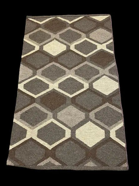 Handmade Vintage Wool Rug Gray Geometric Design 2'10 x 4'10 I Got Rugs