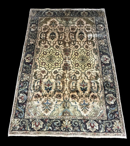 Handmade Vintage Wool Rug Indian Oriental Design in Dark Colors 5'9 x 8'9 I Got Rugs