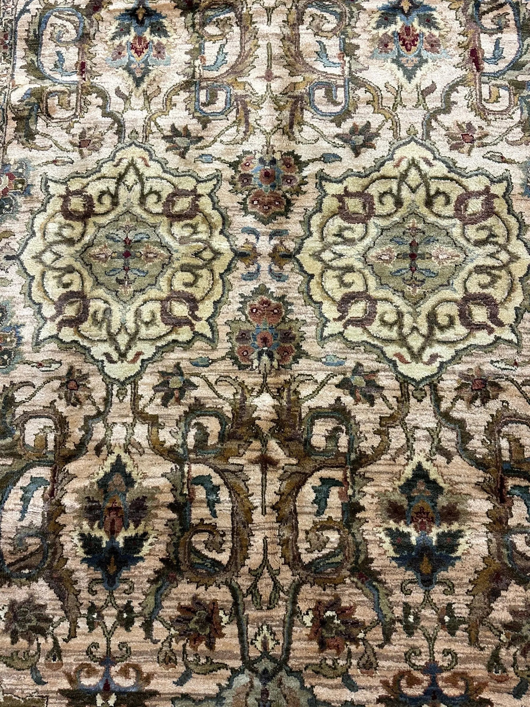 Handmade Vintage Wool Rug Indian Oriental Design in Dark Colors 5'9 x 8'9 I Got Rugs