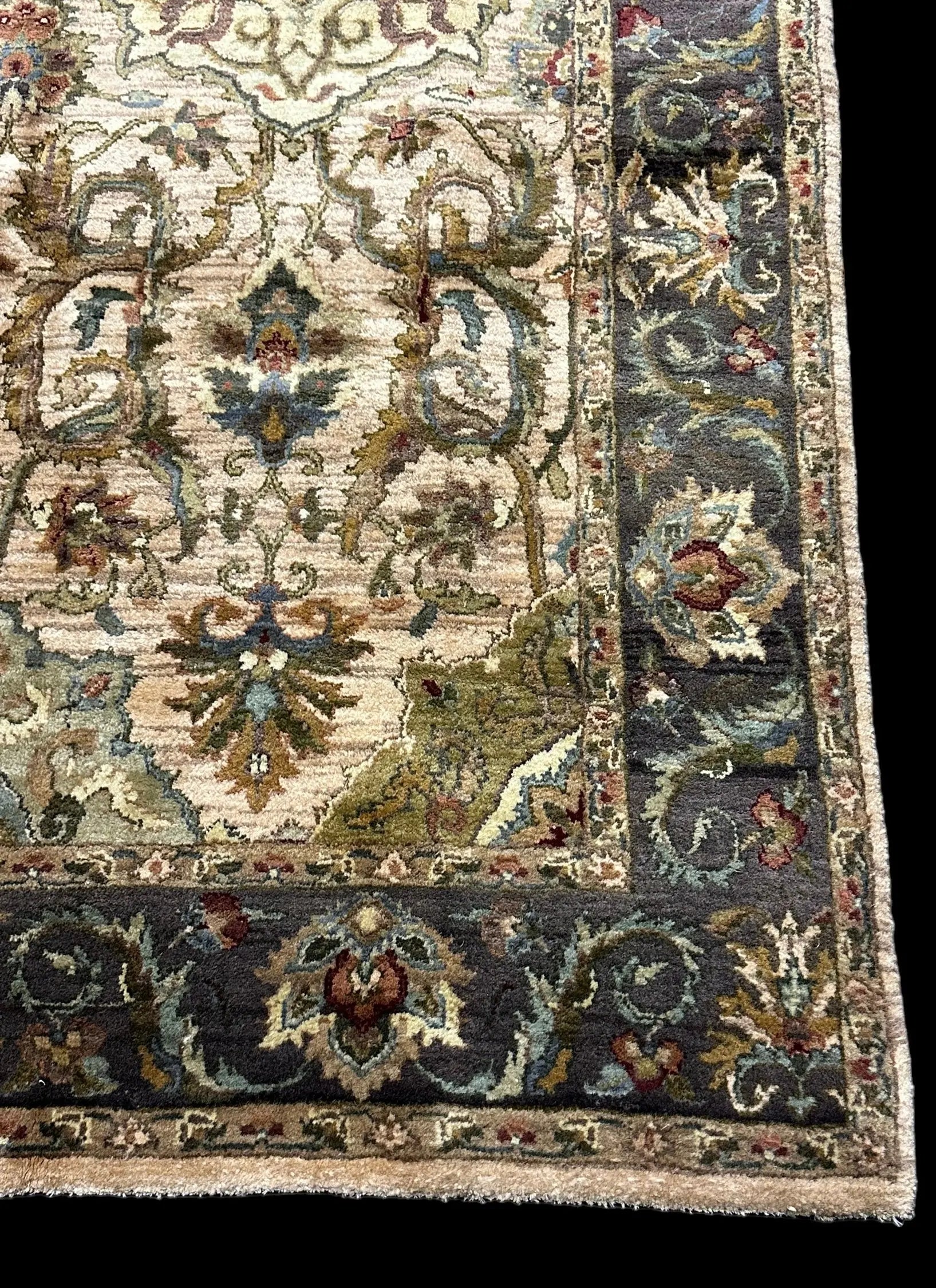 Handmade Vintage Wool Rug Indian Oriental Design in Dark Colors 5'9 x 8'9 I Got Rugs