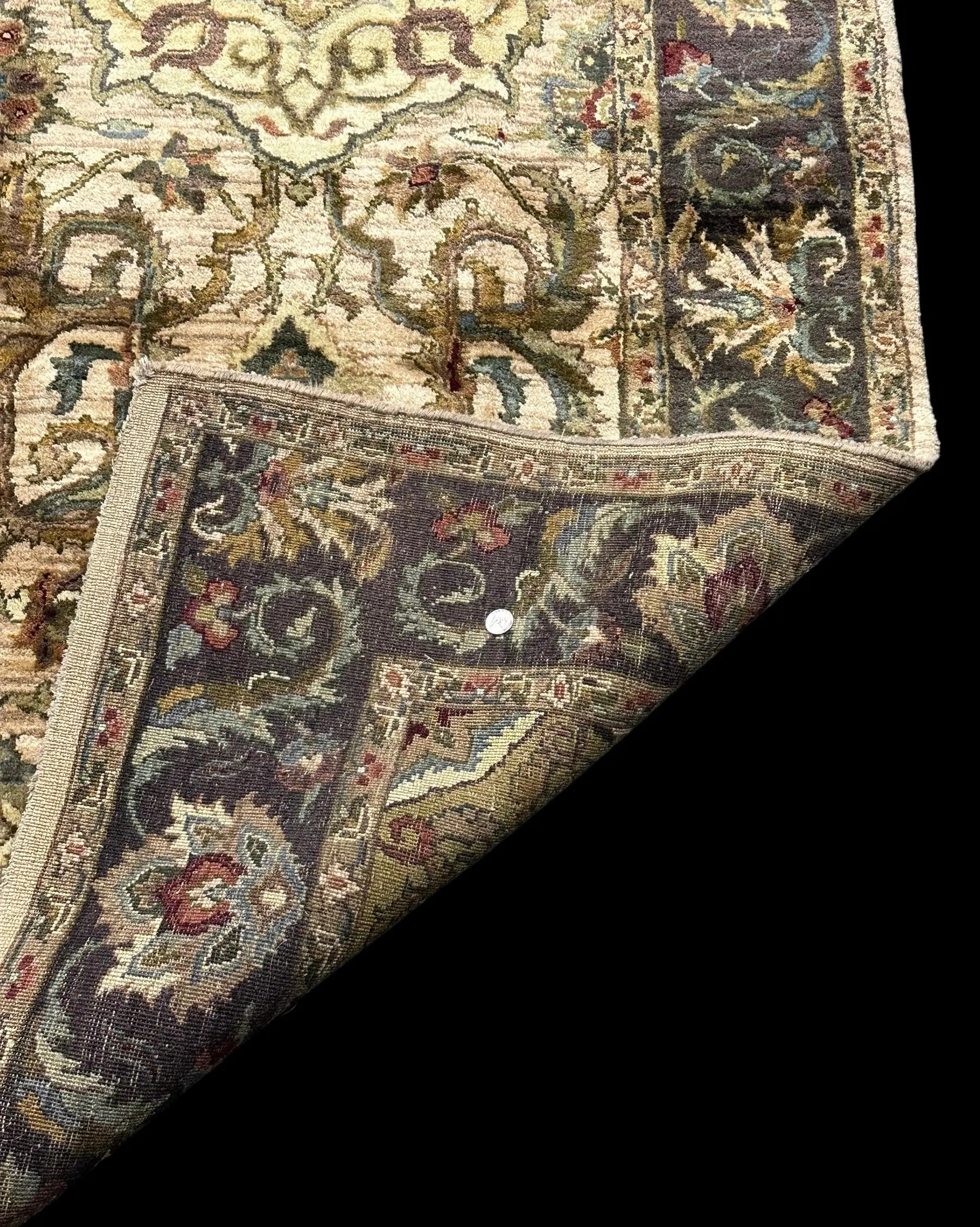 Handmade Vintage Wool Rug Indian Oriental Design in Dark Colors 5'9 x 8'9 I Got Rugs
