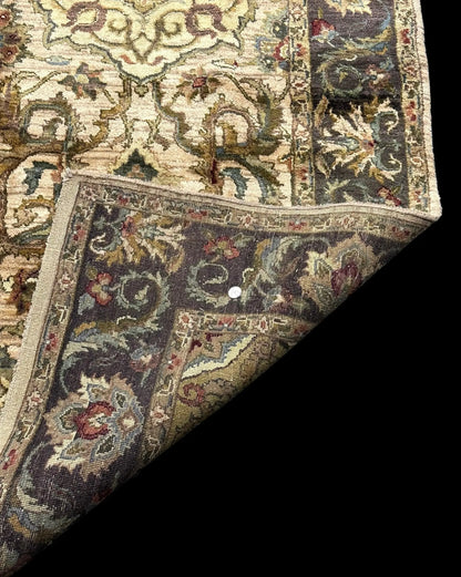 Handmade Vintage Wool Rug Indian Oriental Design in Dark Colors 5'9 x 8'9 I Got Rugs