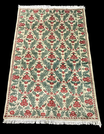 Handmade Vintage Wool Rug Indian Oriental Designs in Bold Colors 6' x 9' I Got Rugs
