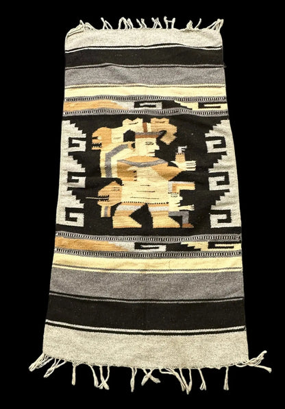 Handmade Vintage Wool Rug Mexican Tribal Pictorial Design in Gray 2'4 x 4'9 I Got Rugs
