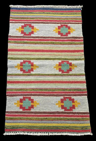 Handmade Vintage Wool Rug Mexican Zapotec Southwestern Design 2'7 x 4'4 Colorful I Got Rugs