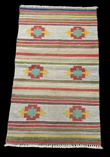 Handmade Vintage Wool Rug Mexican Zapotec Southwestern Design 2'7 x 4'4 Colorful I Got Rugs