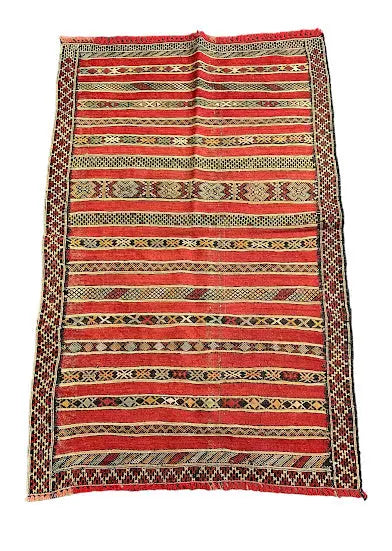 Handmade Vintage Wool Rug Moroccan Berber Design Red 3' x 4'9 I Got Rugs