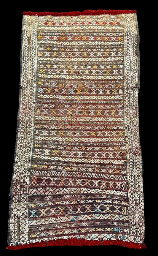 Handmade Vintage Wool Rug Moroccan Berber Tribal Design in Blue 1'10 x 3'9 I Got Rugs