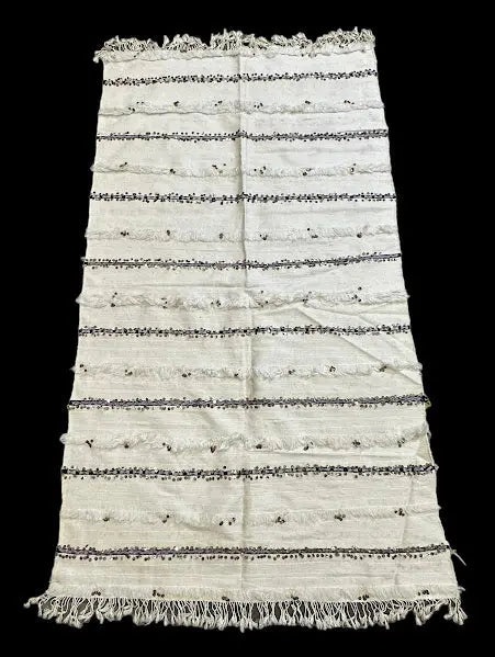 Handmade Vintage Wool Rug Moroccan Berber Tribal Design in White 3' x 6' I Got Rugs