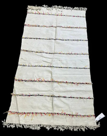 Handmade Vintage Wool Rug Moroccan Berber Tribal Design in White 3' x 6' I Got Rugs