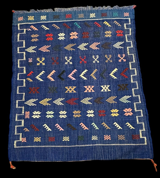 Handmade Vintage Wool Rug Moroccan Flatweave Kilim Blue Tribal Design 3'6 x 4'1 I Got Rugs