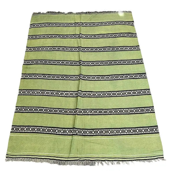 Handmade Vintage Wool Rug Moroccan Kilim Green Tribal Design 4'2 x 6'2 I Got Rugs