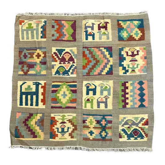 Handmade Vintage Wool Rug Moroccan Kilim Pictorial 3'1 x 3'2 I Got Rugs