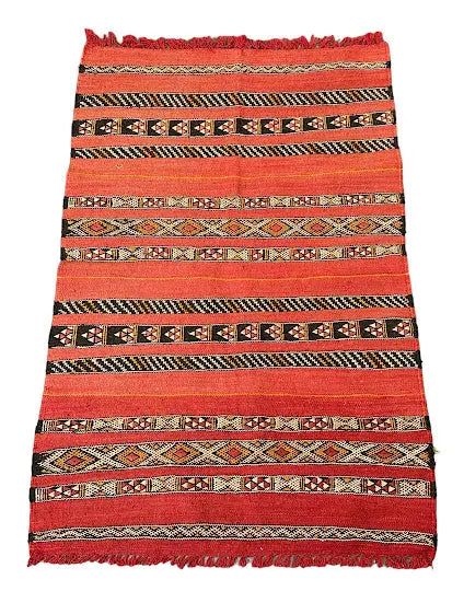 Handmade Vintage Wool Rug Moroccan Kilim Red Design 2'9 x 4'4 I Got Rugs