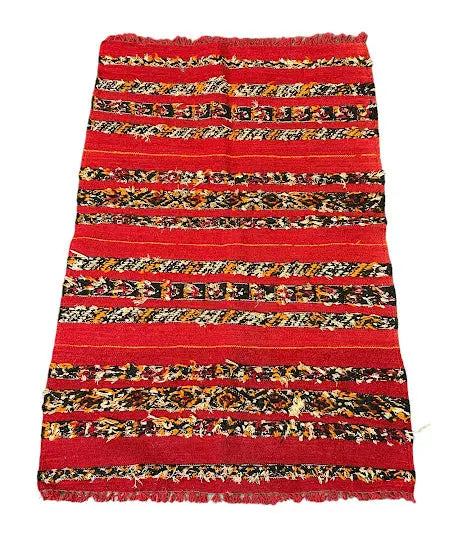 Handmade Vintage Wool Rug Moroccan Kilim Red Design 2'9 x 4'4 I Got Rugs