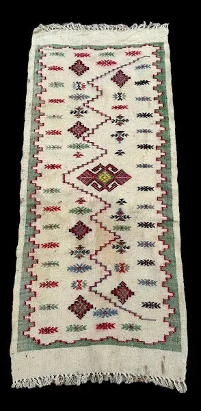 Handmade Vintage Wool Rug Moroccan Kilim Tribal Design Multicolor 1'10 x 4'6 I Got Rugs