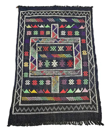 Handmade Vintage Wool Rug Moroccan Kilim Tribal Design Navy Blue 2'9 x 4'3 - I Got Rugs Handmade Vintage Wool Rug Moroccan Kilim Tribal Design Navy Blue 2'9 x 4'3 I Got Rugs Handmade Vintage I Got Rugs  199.00