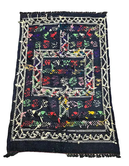 Handmade Vintage Wool Rug Moroccan Kilim Tribal Design Navy Blue 2'9 x 4'3 - I Got Rugs Handmade Vintage Wool Rug Moroccan Kilim Tribal Design Navy Blue 2'9 x 4'3 I Got Rugs Handmade Vintage I Got Rugs  199.00