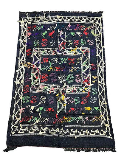 Handmade Vintage Wool Rug Moroccan Kilim Tribal Design Navy Blue 2'9 x 4'3 - I Got Rugs Handmade Vintage Wool Rug Moroccan Kilim Tribal Design Navy Blue 2'9 x 4'3 I Got Rugs Handmade Vintage I Got Rugs  199.00