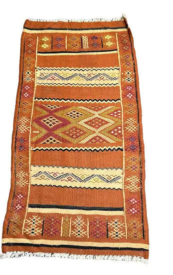 Handmade Vintage Wool Rug Moroccan Kilim Tribal Design Orange 2'4 x 4'8 - I Got Rugs Handmade Vintage Wool Rug Moroccan Kilim Tribal Design Orange 2'4 x 4'8 I Got Rugs Handmade Vintage I Got Rugs  220.00