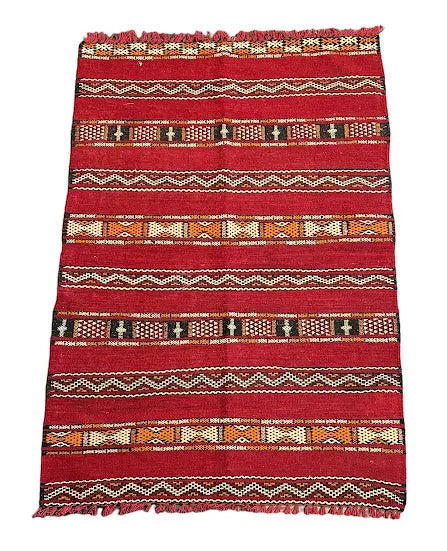 Handmade Vintage Wool Rug Moroccan Kilim Tribal Design Red 2'10 x 4'2 - I Got Rugs Handmade Vintage Wool Rug Moroccan Kilim Tribal Design Red 2'10 x 4'2 I Got Rugs Handmade Vintage I Got Rugs  160.00