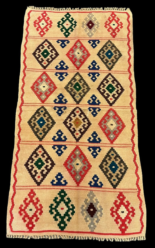 Handmade Vintage Wool Rug Multicolor Geometric Turkish Kilim 2'3 x 4'5 I Got Rugs